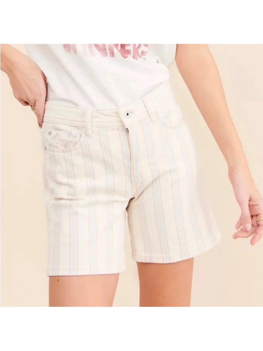 Anthropologie Pilcro Striped Slim Boyfriend Denim Shorts Size 29 EUC - Picture 2 of 14